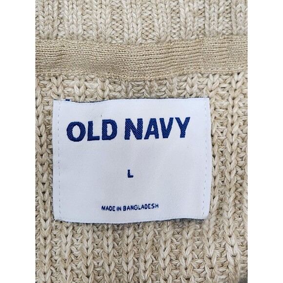 Old Navy Sweater Men's L Beige‎ Chunky Knit 1/4 Zip Pullover Ribbed Fisherman - Picture 4 of 5